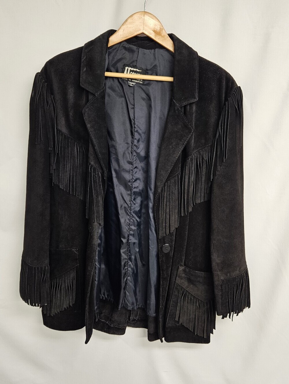 Comint Black Fringe Suede Leather Jacket Argentina Womens Western Large